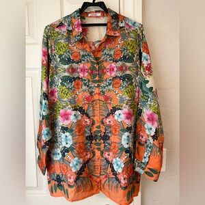 Johnny Was Orange Floral Button Down Shirt